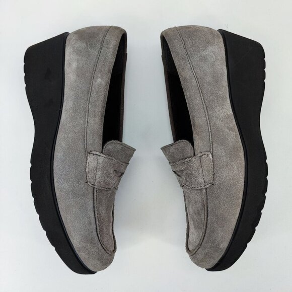 Munro Women’s Katie Gray Suede Wedge Penny Loafer Size 9